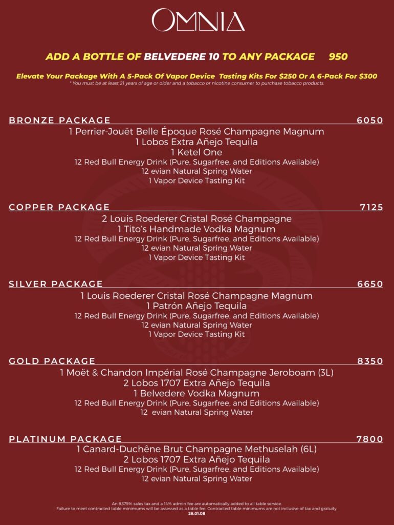 Omnia Nightclub Menu page 2