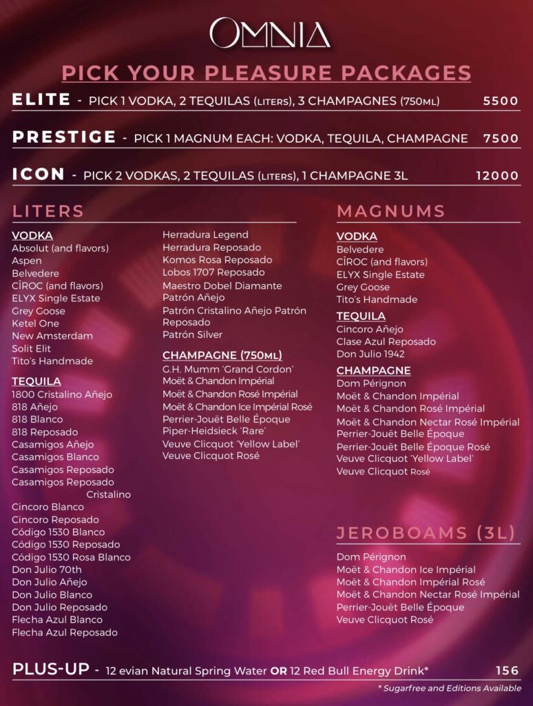 Omnia Nightclub Menu page 3