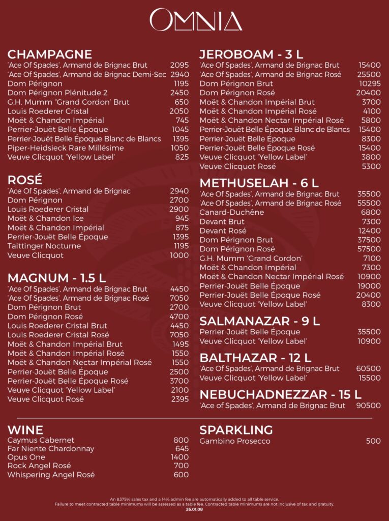 Omnia Nightclub Menu page 5