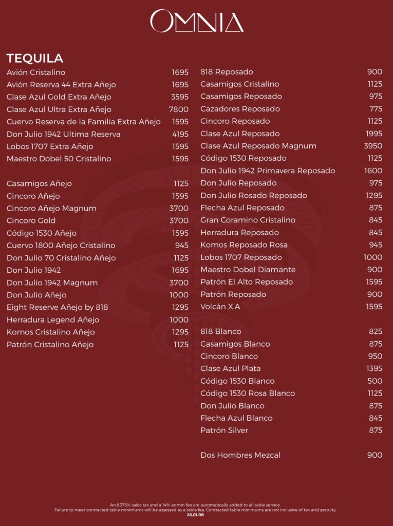 Omnia Nightclub Menu page 6