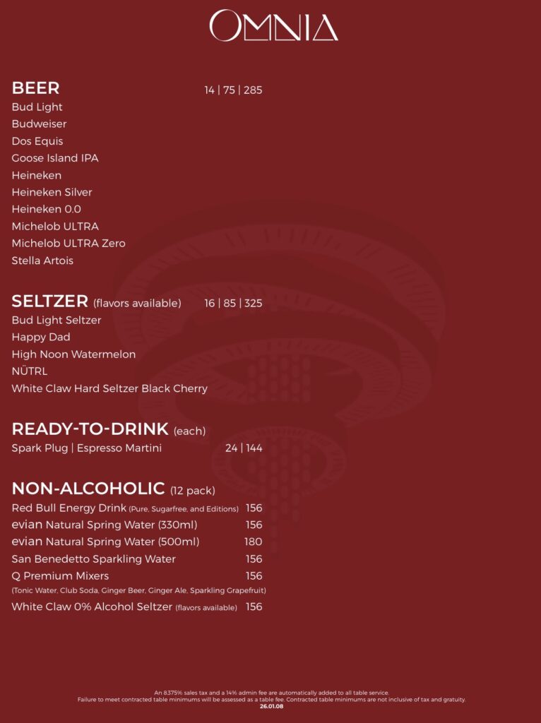 Omnia Nightclub Menu page 8
