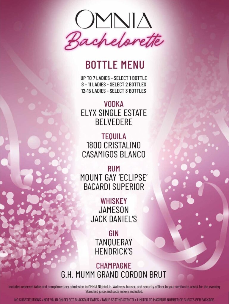 Omnia Nightclub Menu page 9